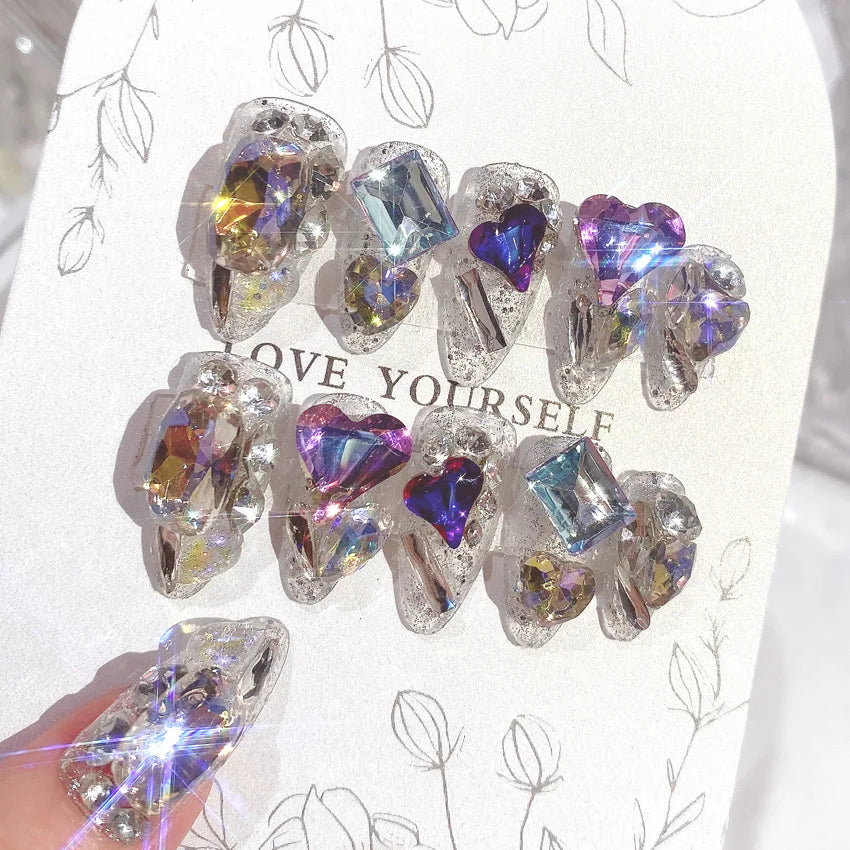 24PCS/Sets Wedding Bride Fake Nails Glitter Crystal Pearl Rhinestone Nail Patch Full Nail Tips Fingernail Women Nail Art Tips